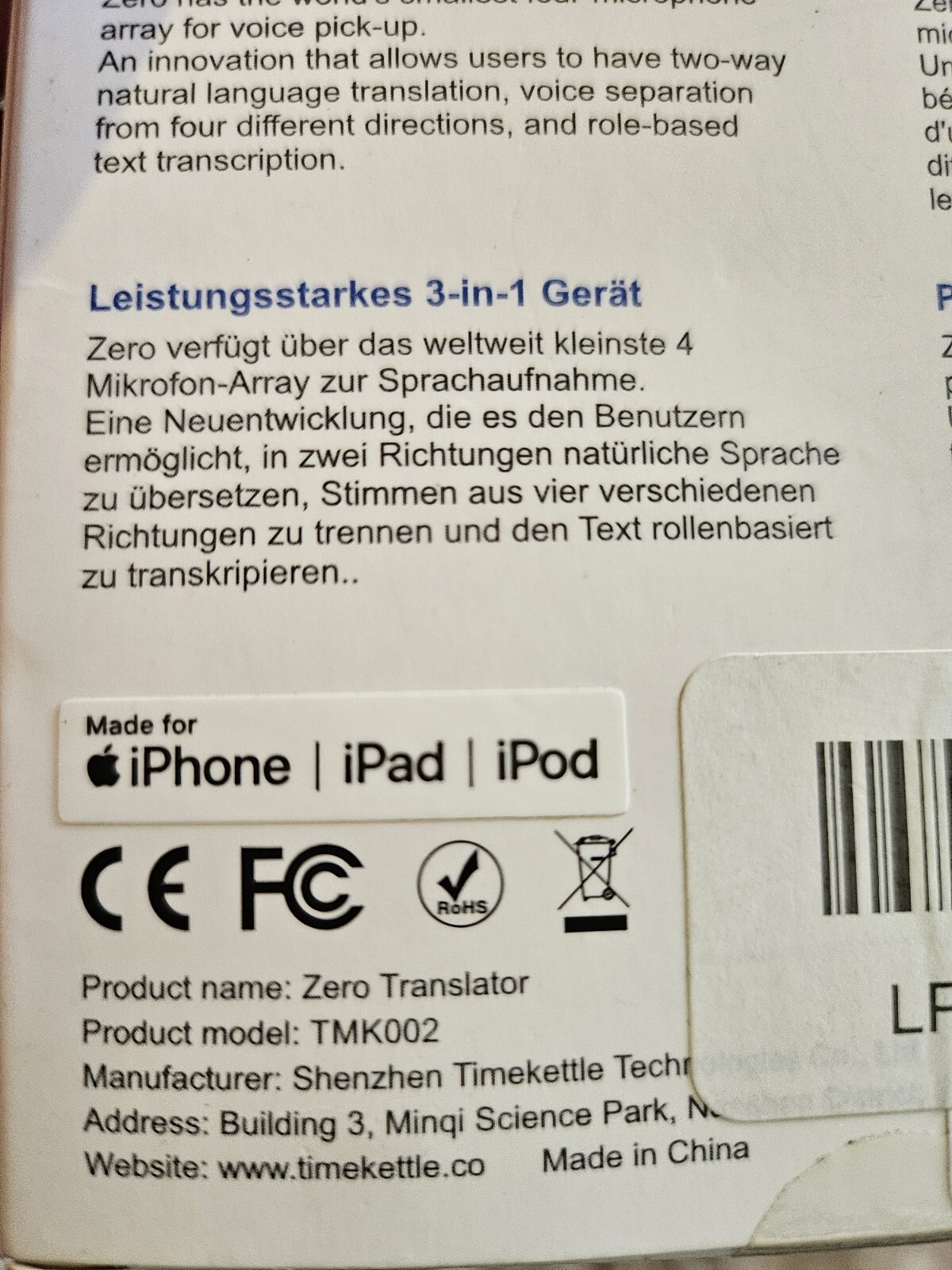 Timekettle TMK002 Zero Translator 3 in 1 – 40 Languages Android Type C – NEW