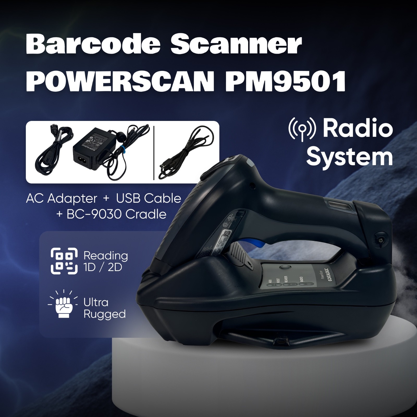 Datalogic PowerScan PM9501 + BC9030 – Industrial Grade Wireless Barcode Scanner