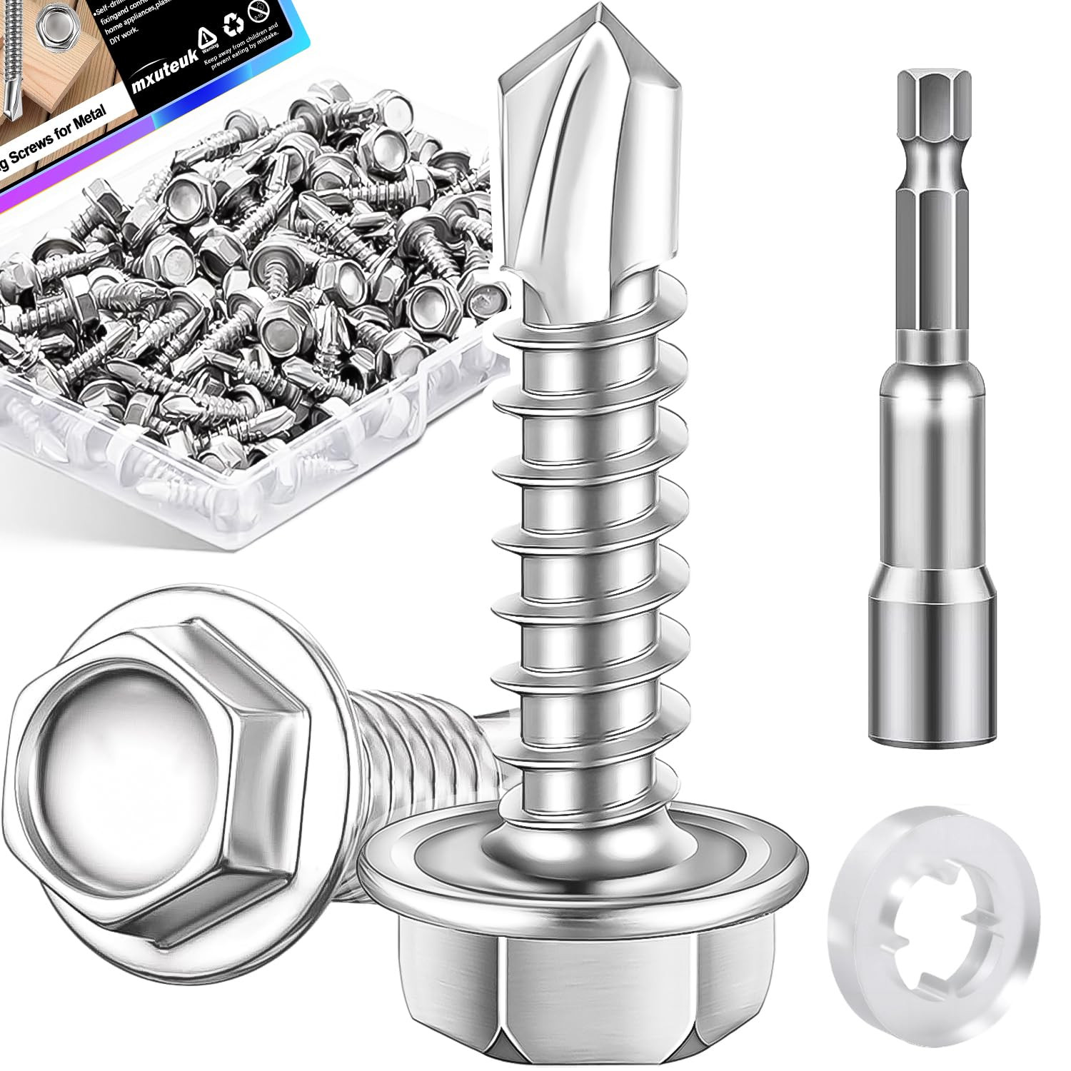 300PCS #8 x 3/4 Self Tapping Screws 410 Stainless Steel Hex Washer Head Fastener