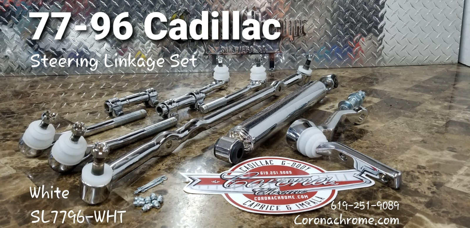 Chrome Steering Linkage Kit with Damper Shock 77-96 Cadillac/Caprice