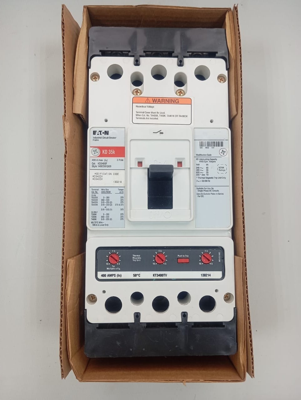 Eaton / Industrial Circuit Breaker / KD3400F / 400A, 3 Pole
