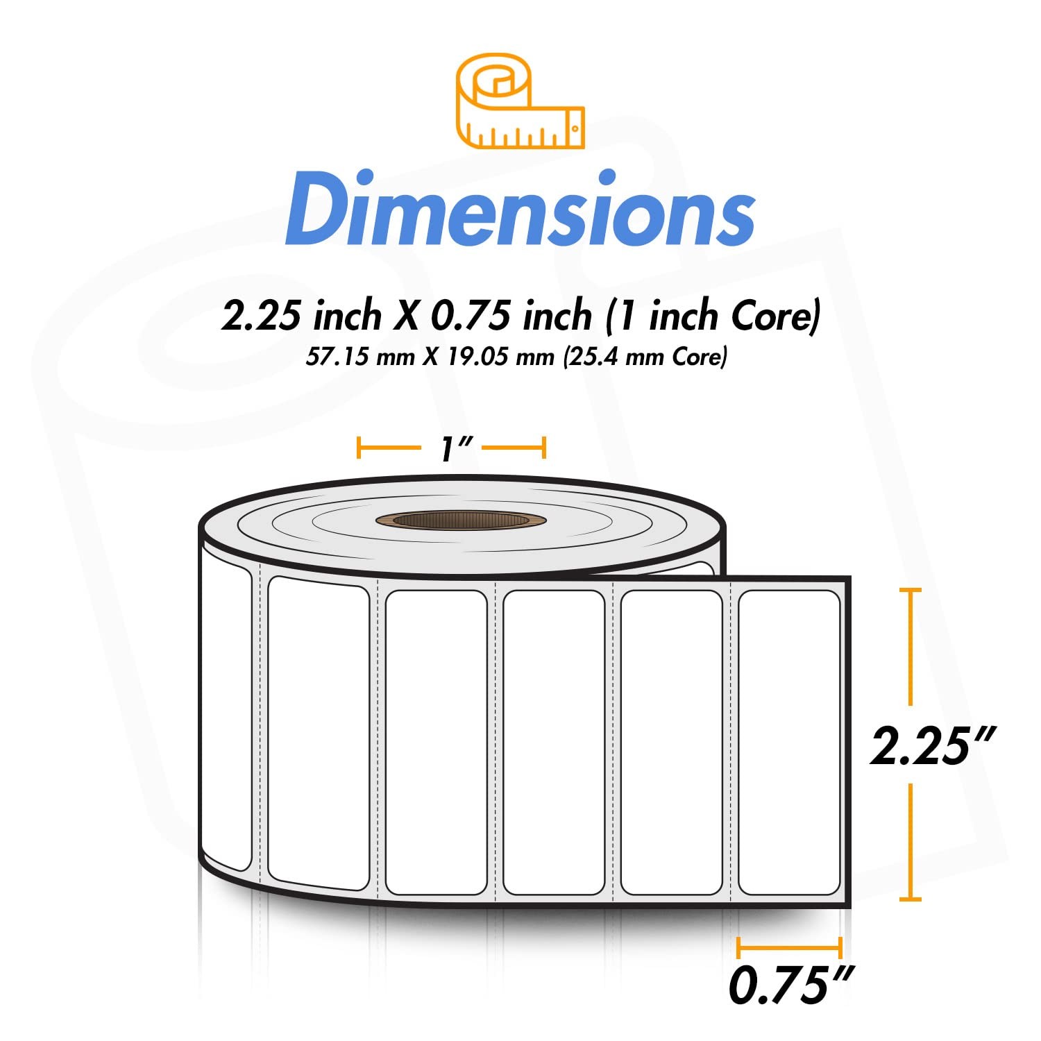 2.25″ x 0.75″ Direct 1 Inch Core – 2.25 x 0.75 – Prime – 04 Rolls, White