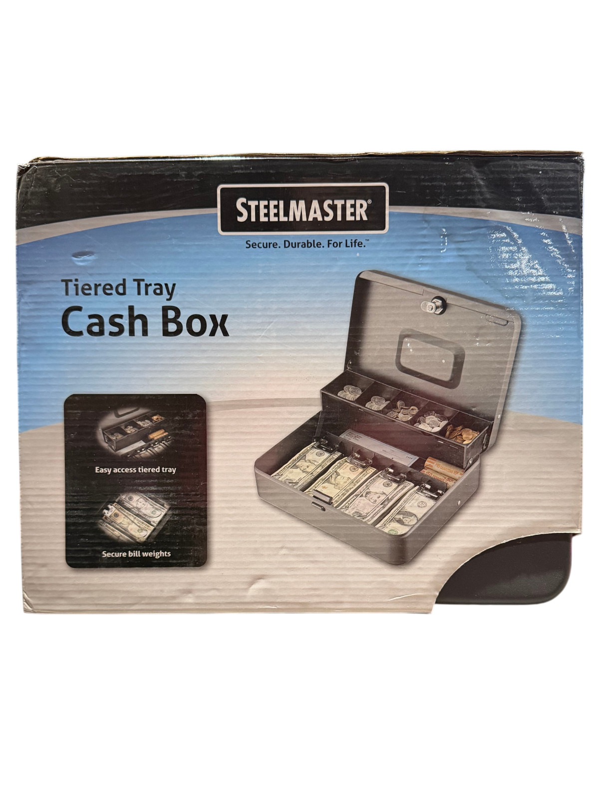 MMF Industries STEELMASTER Tiered Tray Cash Box | 11.81” W x 3.18” H x 9.43” D