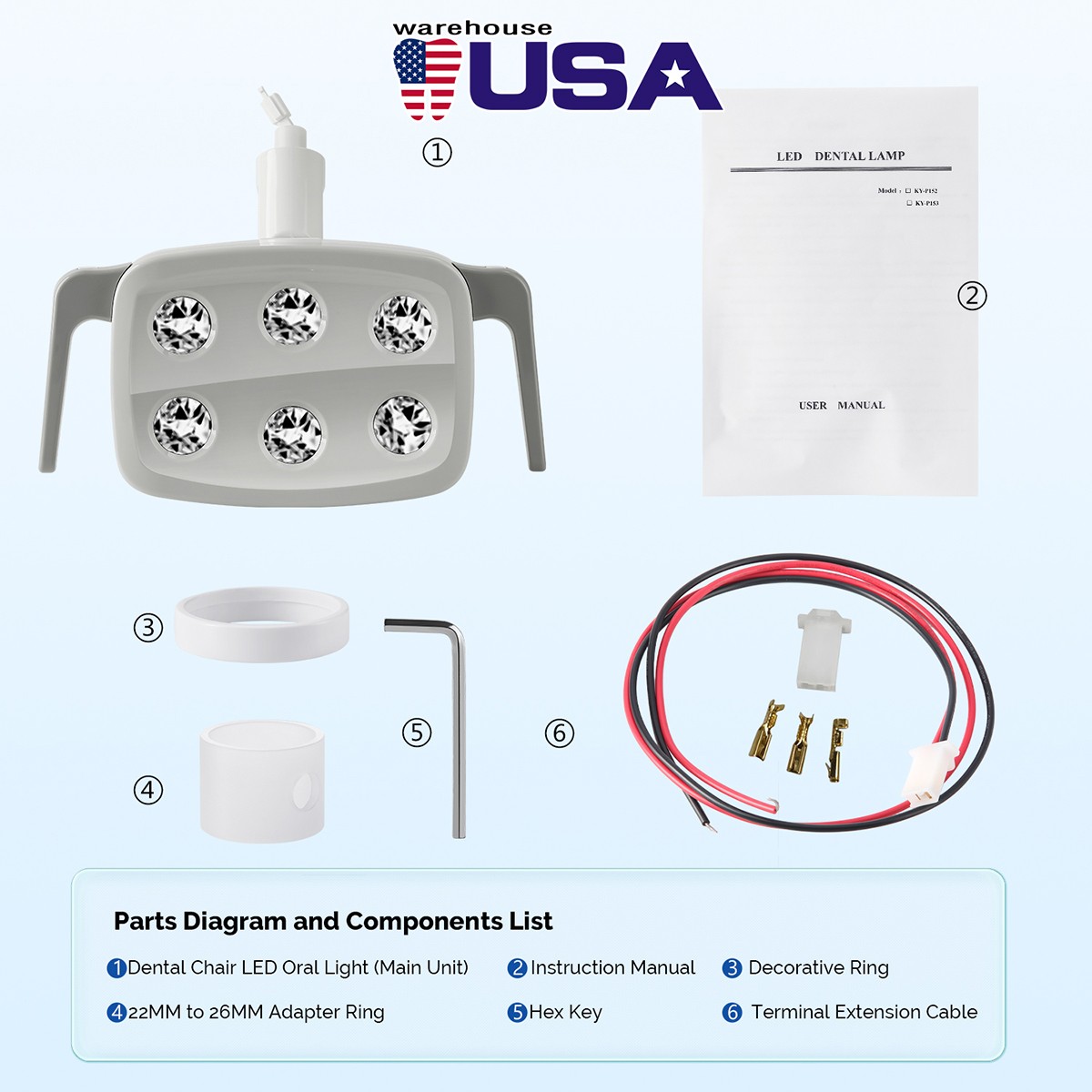Dental LED Lamp 6 LED Light For Dental Unit Chair Adjustable Oral Light 22&26MM