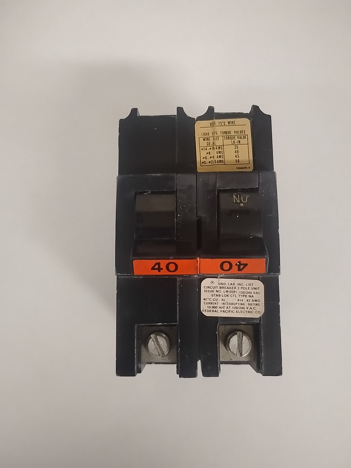 NA240 FPE Federal Pacific 40 Amp 2 Pole Stab-Lok Thick. Preowned