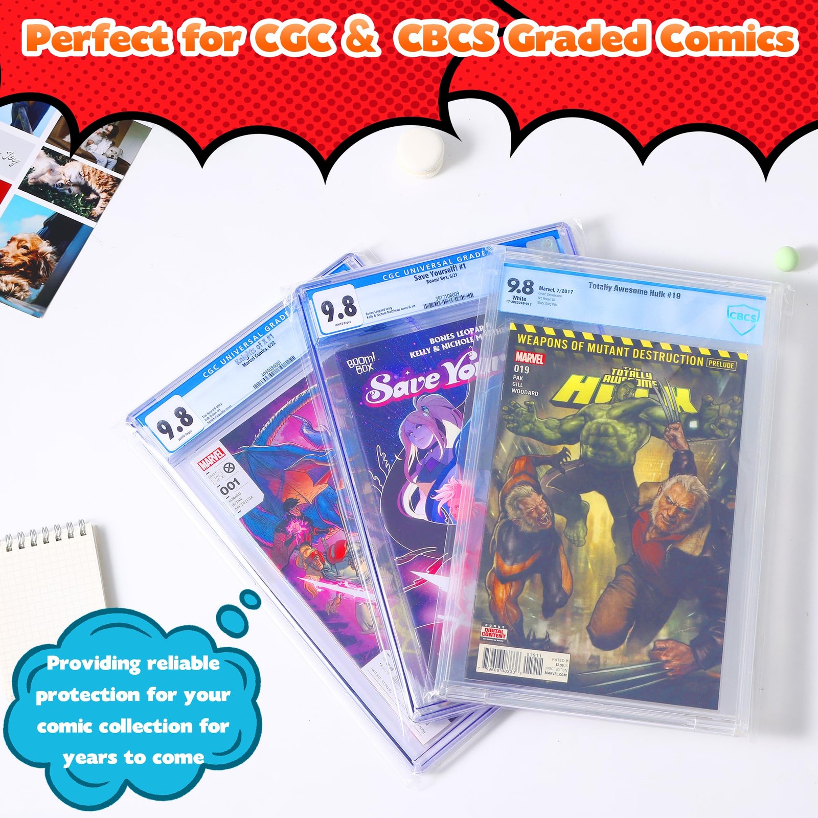 50 Pcs Resealable Graded Comic Book Bags,Clear Plastic Comic Sleeves for CGC …