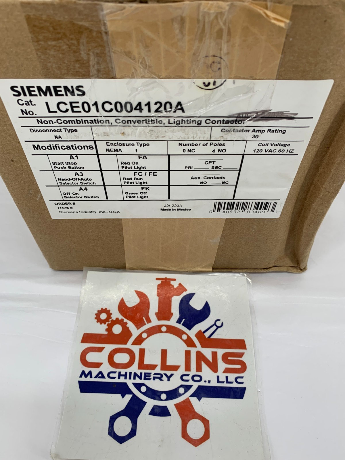 Siemens LCE01C004120A 110/115-120V 30A 4P Electrically Held Lighting Contactor