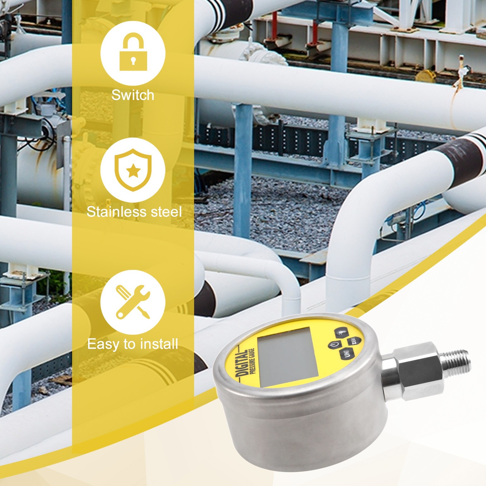 16MPa 80mm 0.4% 1/4 NPT Digital Display Pressure Gauge with Backlight 3867