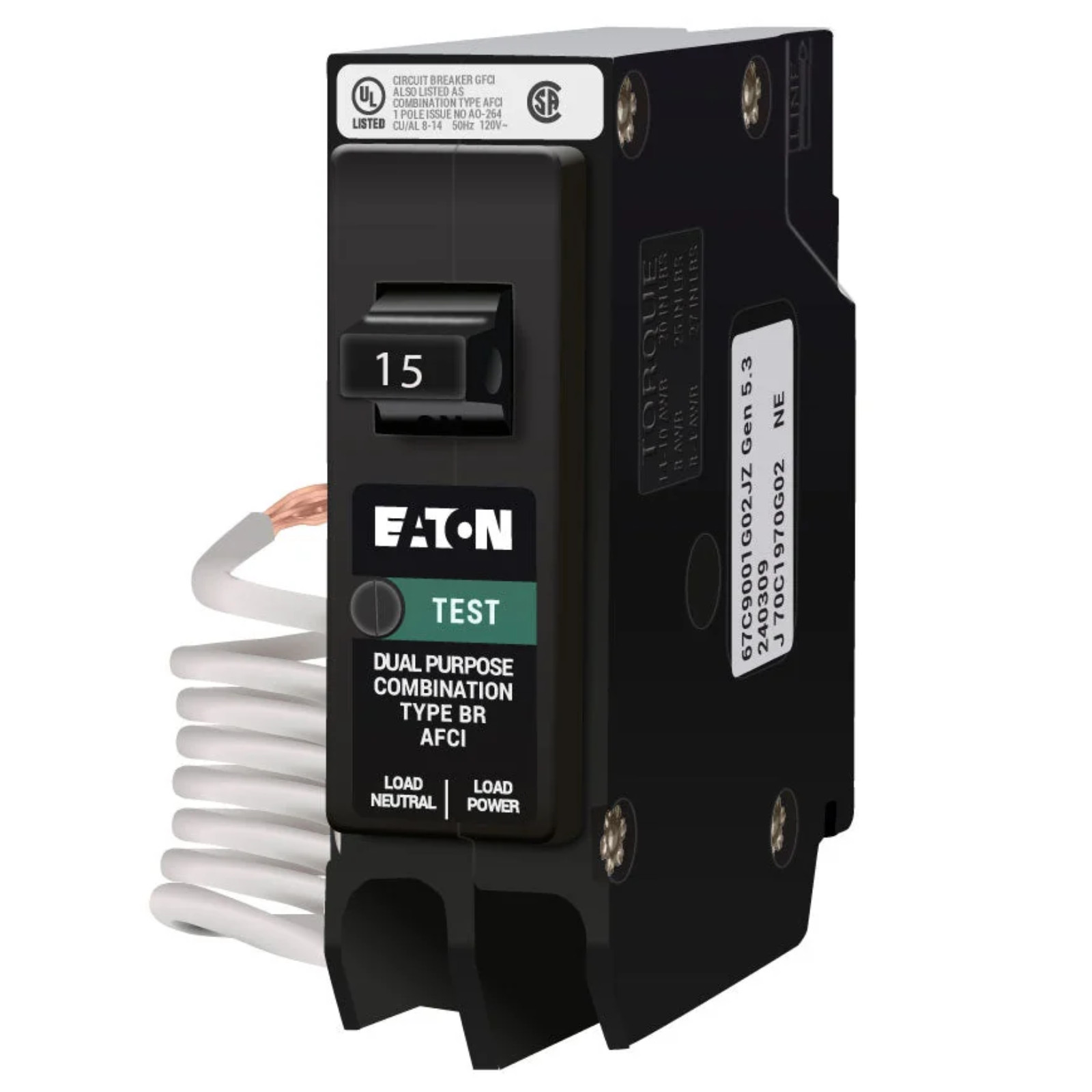 Eaton BRN115AF 15A 1-Pole 120V Combination AFCI Arc Fault Breaker Type BR NEW