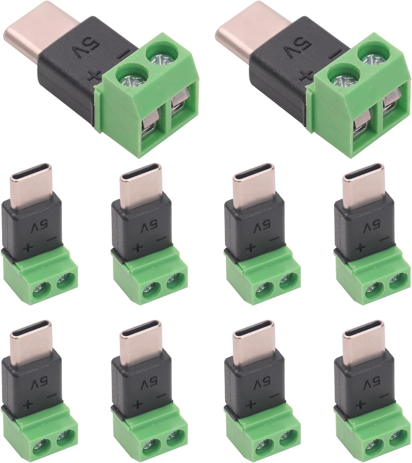 Type C Male 2 Pin Screw Terminal Adapter 5V USB C Pin Solderless C Size: 10PCS