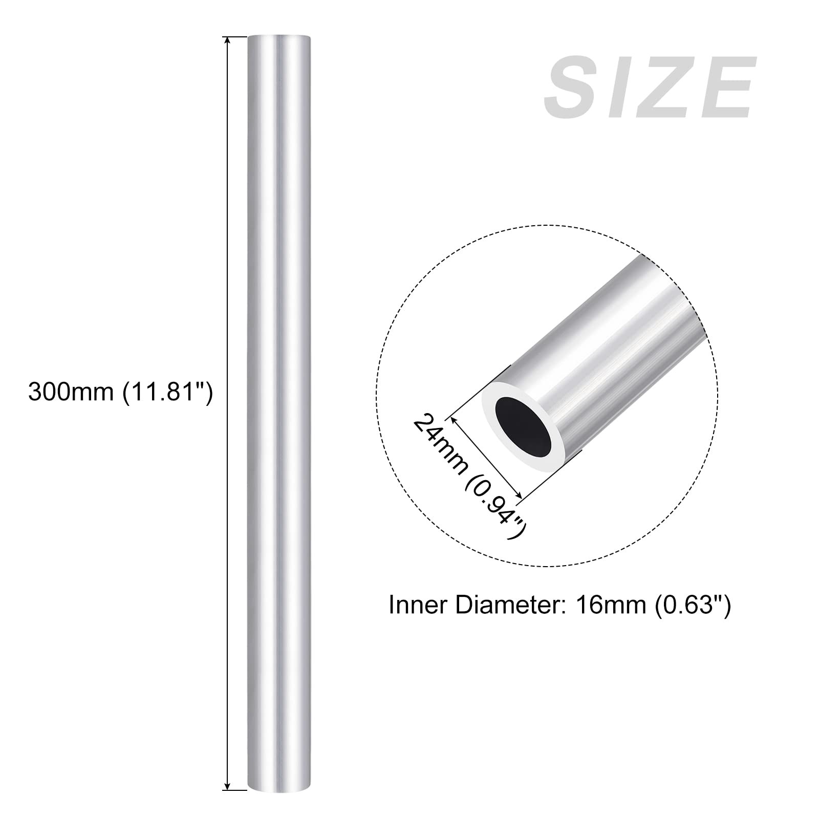 METALLIXITY 6063 Aluminum Tube (24mm OD x 16mm ID x 300mm L), Aluminum Round …