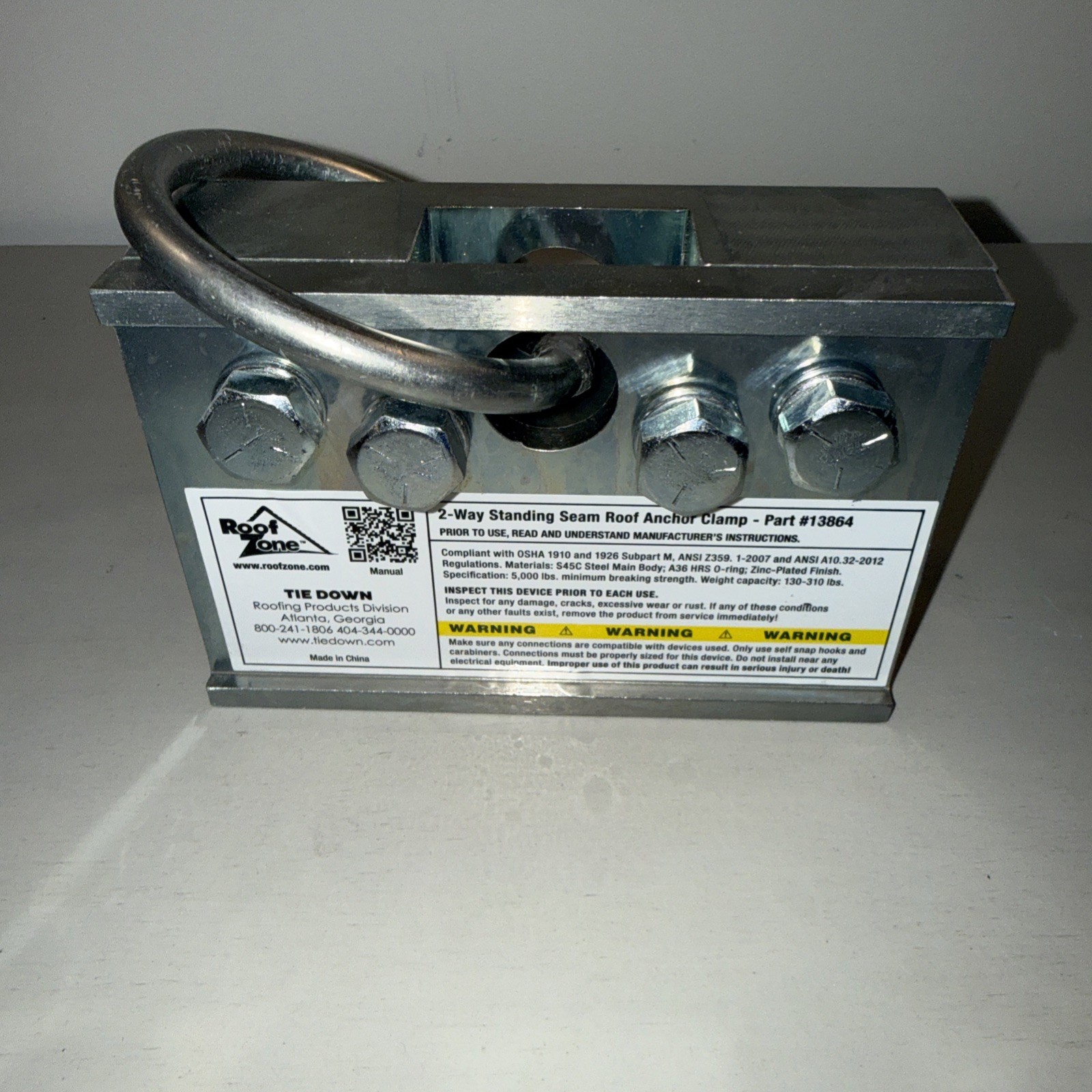 Roof Zone 2-Way Standing Seam Anchor Clamp Tie Down PART No. 13864