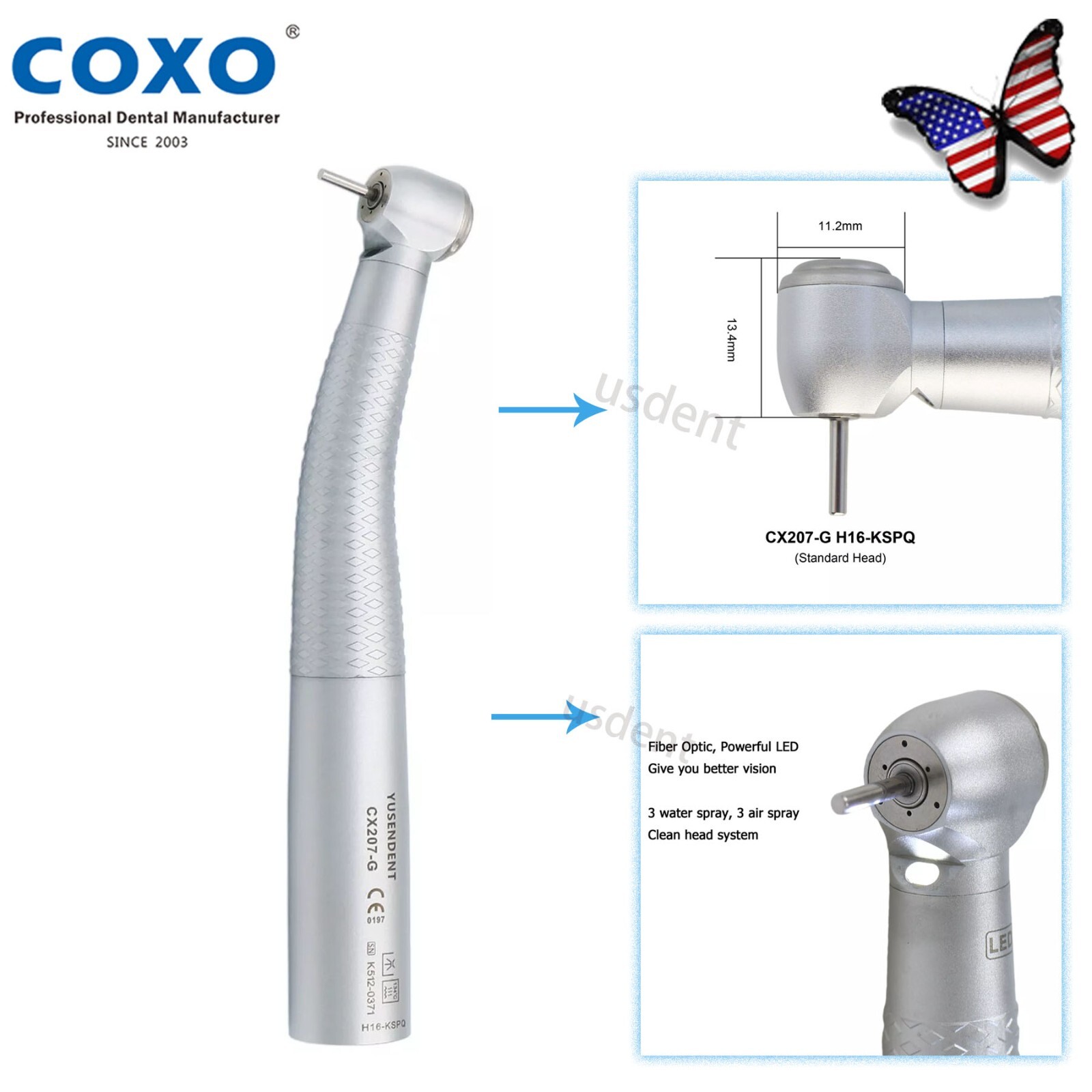COXO CX207-G H16-KSPQ High Speed Fiber Optic Handpiece KAVO MULTIflex Coupling