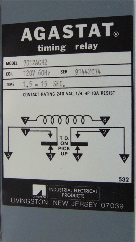 NEW Agastat 7012ACH2 Timing Relay Module 120V 1.5-15 Seconds