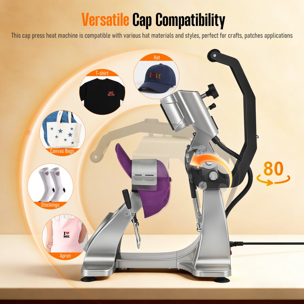 Dual Heater Hat Heat Press Semi-Auto Open Printing Cap Machine w/Laser Alignment