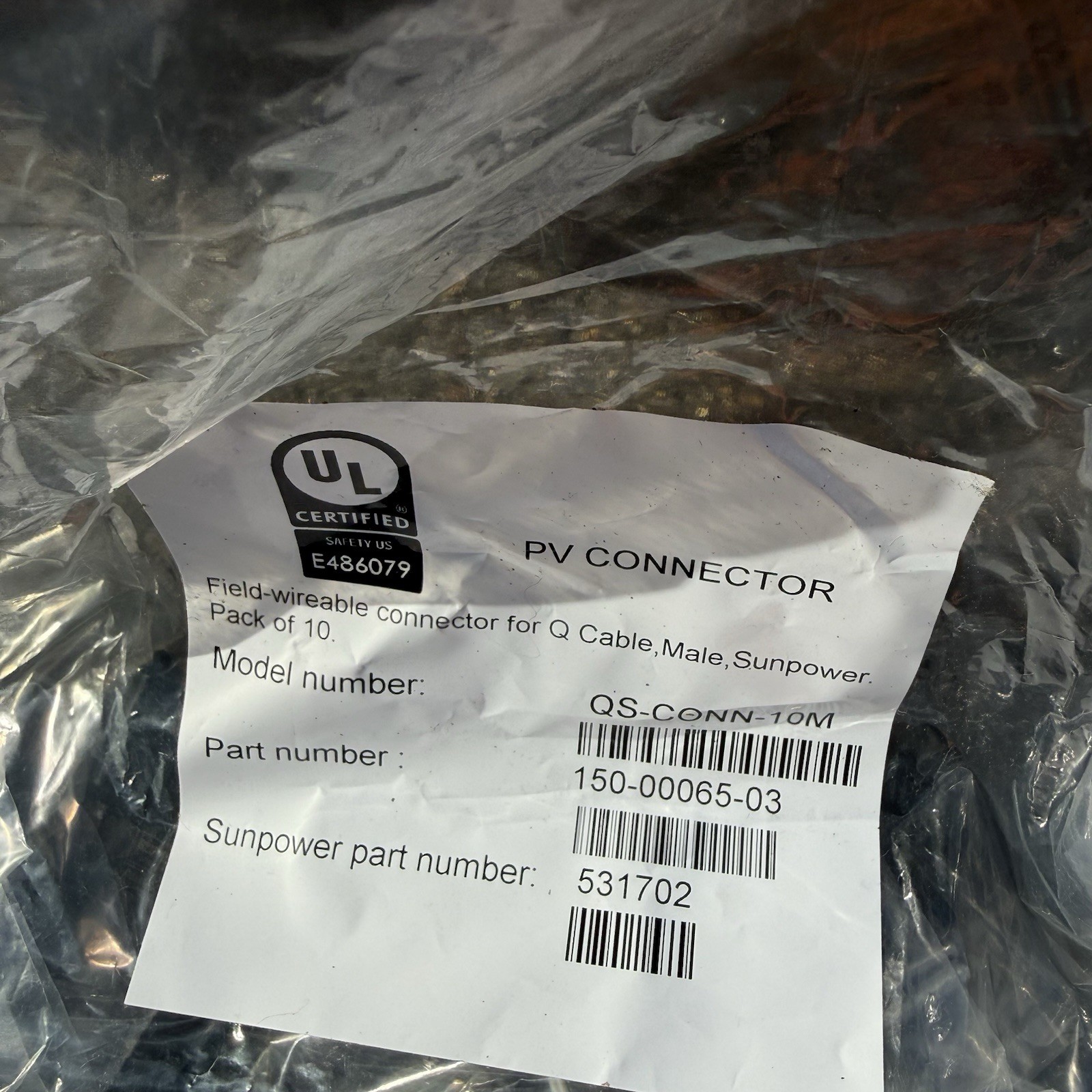 Enphase Field-wireable PV connector for Q Cable, Male.Pack of 20(M;F)