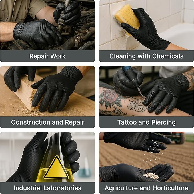 Black Nitrile Gloves 8 Mil | Latex-Free, Powder-Free | 100–1000PCS S–XL, Heavy-D