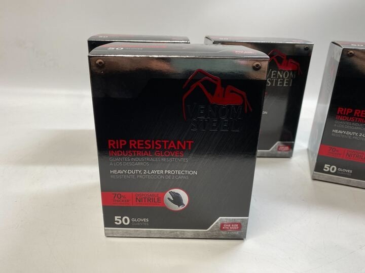Lot of 4 VENOM STEEL Nitrile Gloves Rip Resistant Size Fits Most- 50 per box