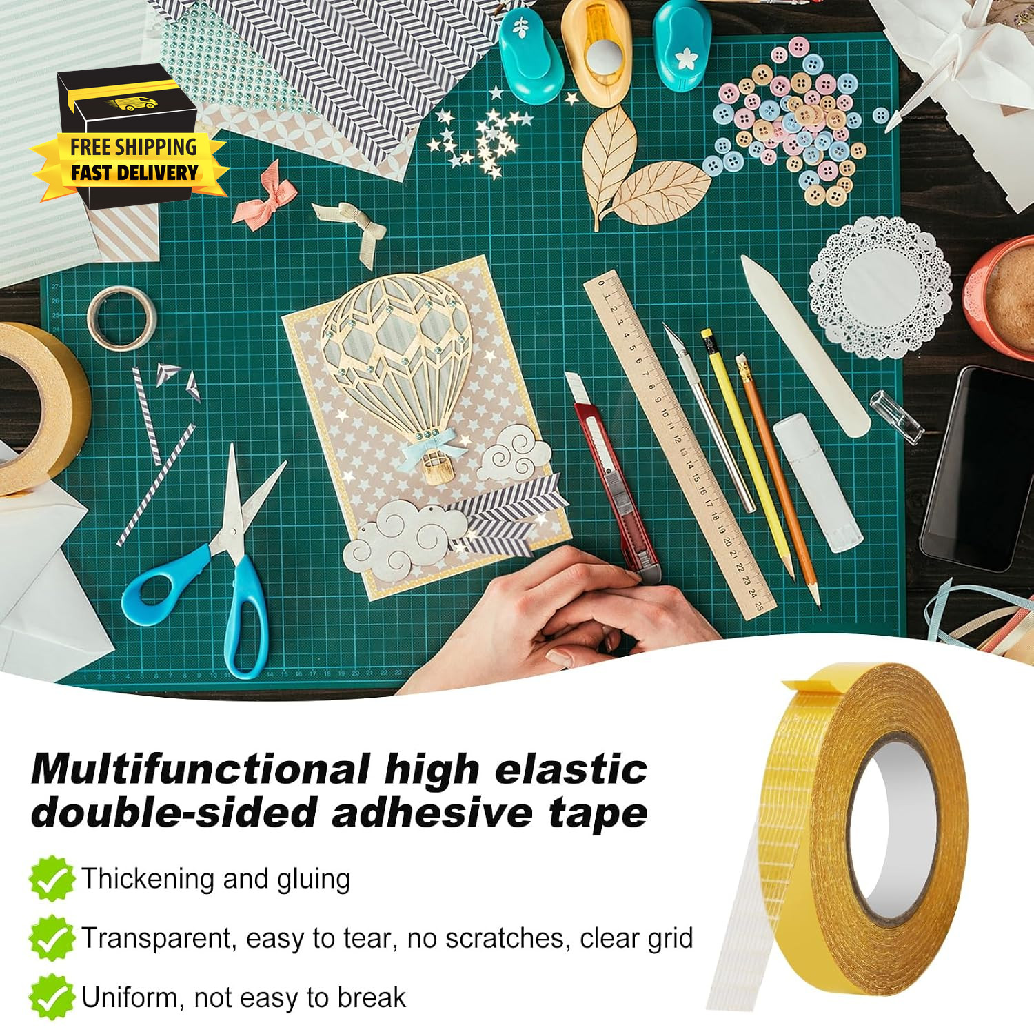 4 Pack， 0.5 in X 33Ft/10M，Double Sided Fabric Tape Heavy Duty for Hem，Fashion Dr