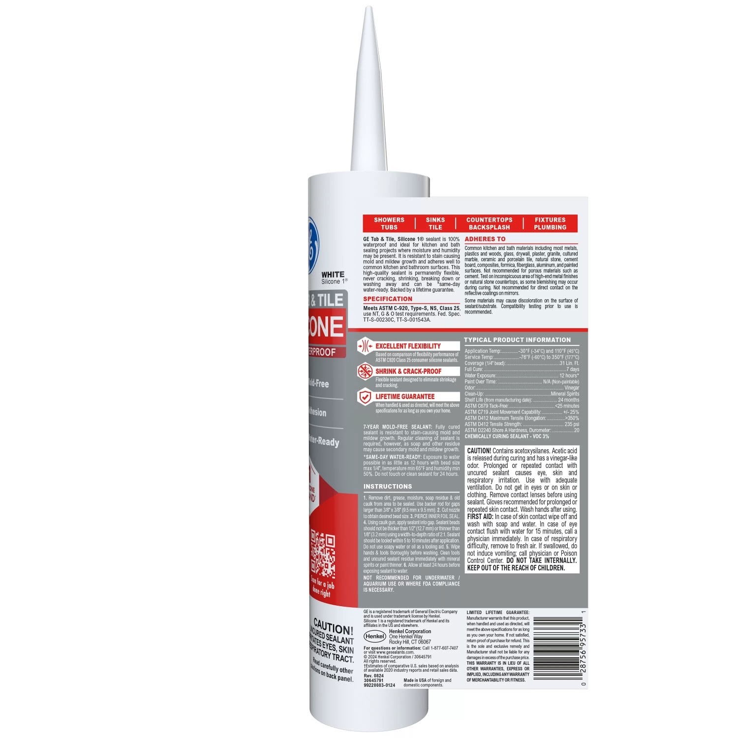 4 Pack GE Silicone 1 Tub & Tile Sealant White 10.1 fl oz Cartridge Box New
