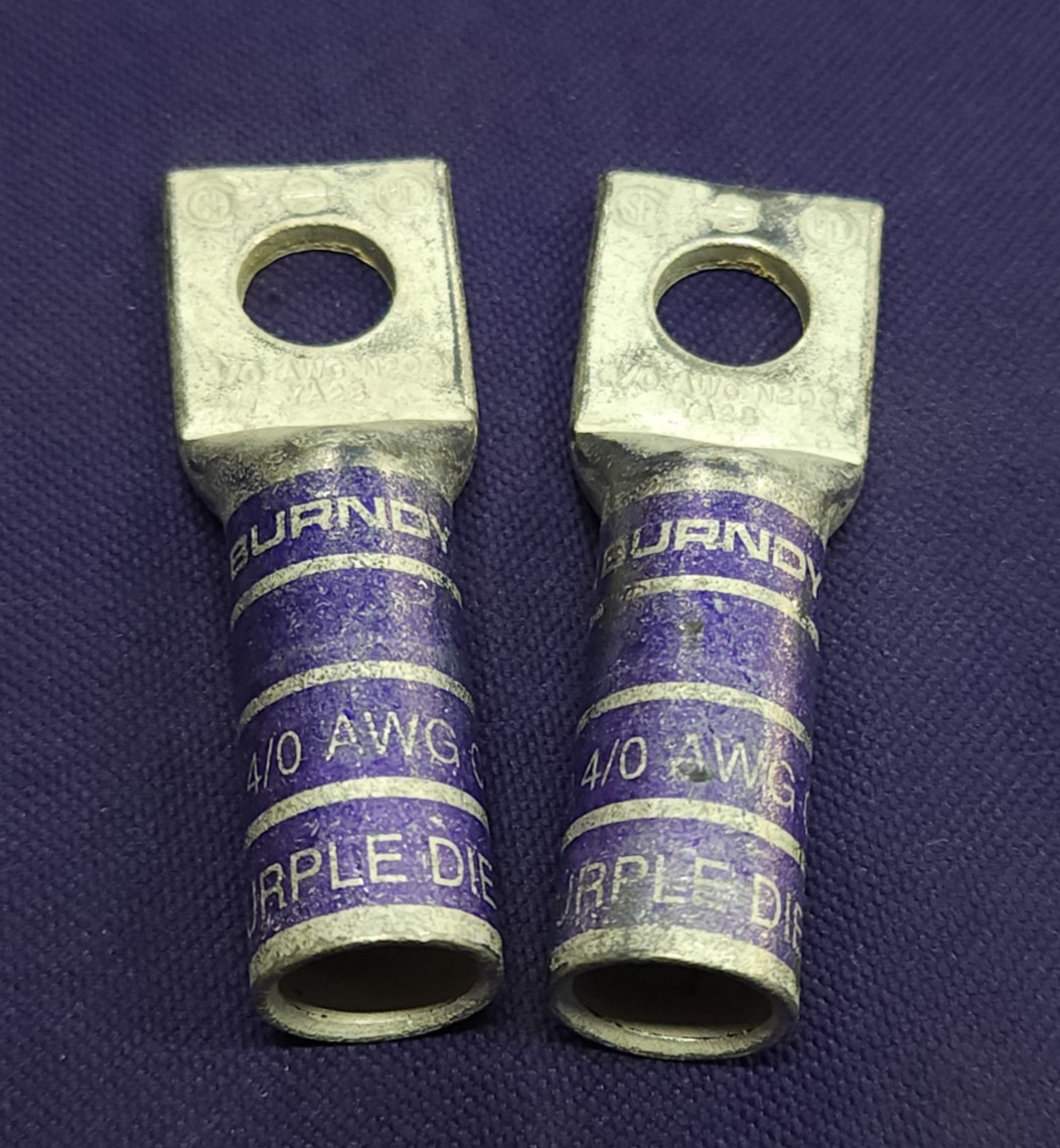 Lot of 2 Used Burndy YA28-L4 Compression Lugs 4/0 AWG N200 Purple Die 15