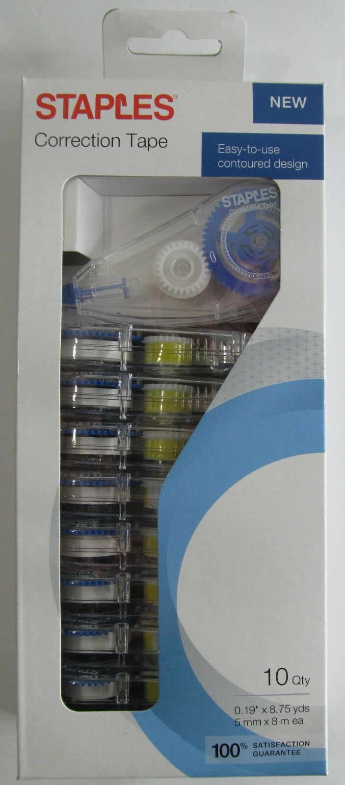 10-PACK STAPLES 51666 TOPWINDER CORRECTION TAPE CONTOURED WHITE .19″ x 26′ EACH