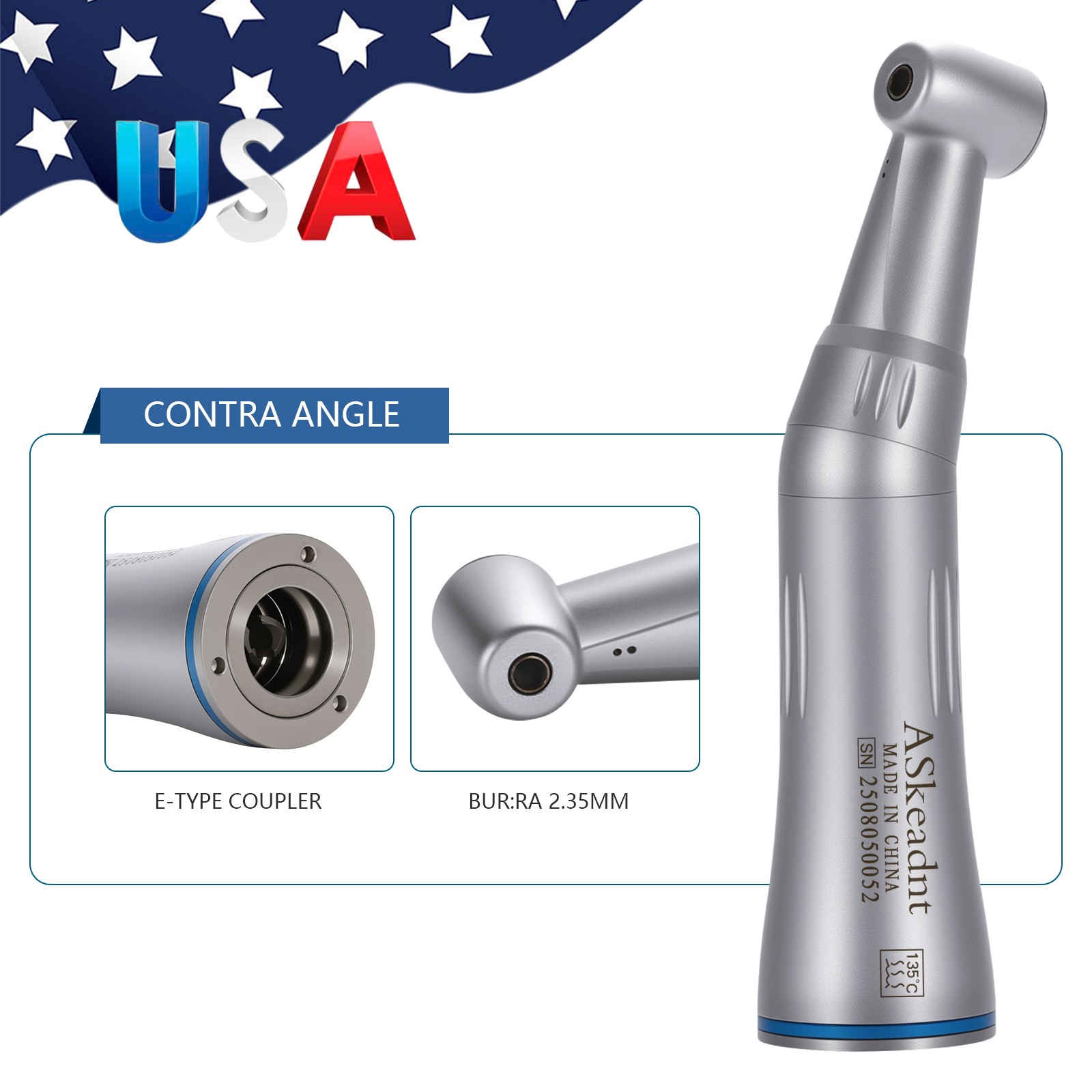 Dental Internal Water Spray Contra Angle E-type Low Speed Handpiece