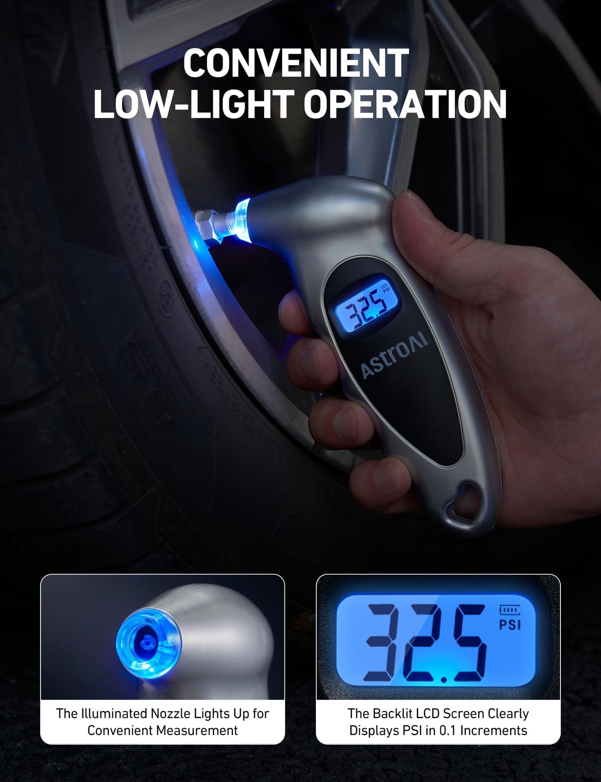 Astroai Digital Tire Pressure Gauge | 0-150 Psi Accuracy | Backlit Lcd Display