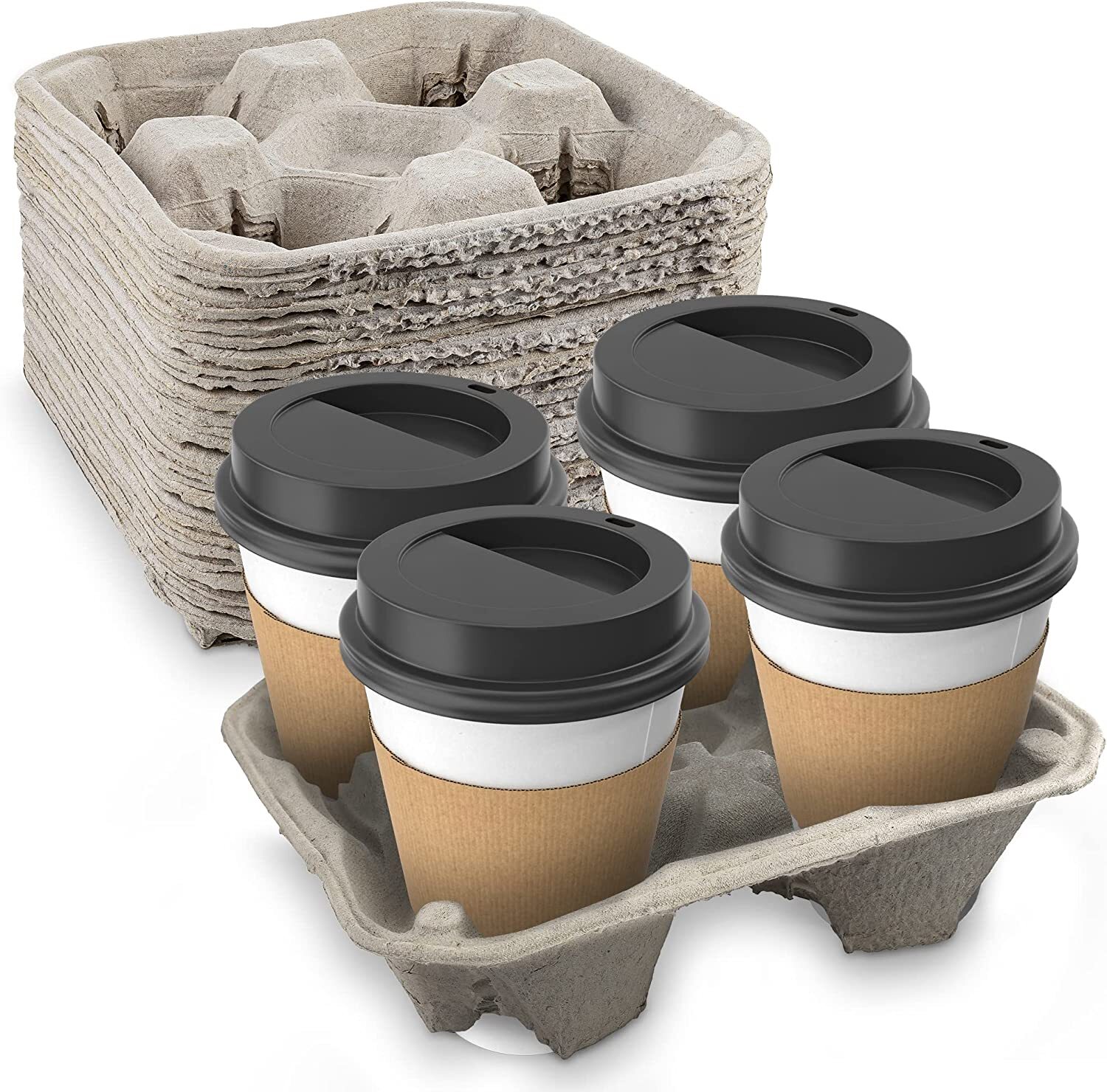 MT Products Biodegradable Pulp Fiber Drink Carriers for 4 Cups – Pack of 25