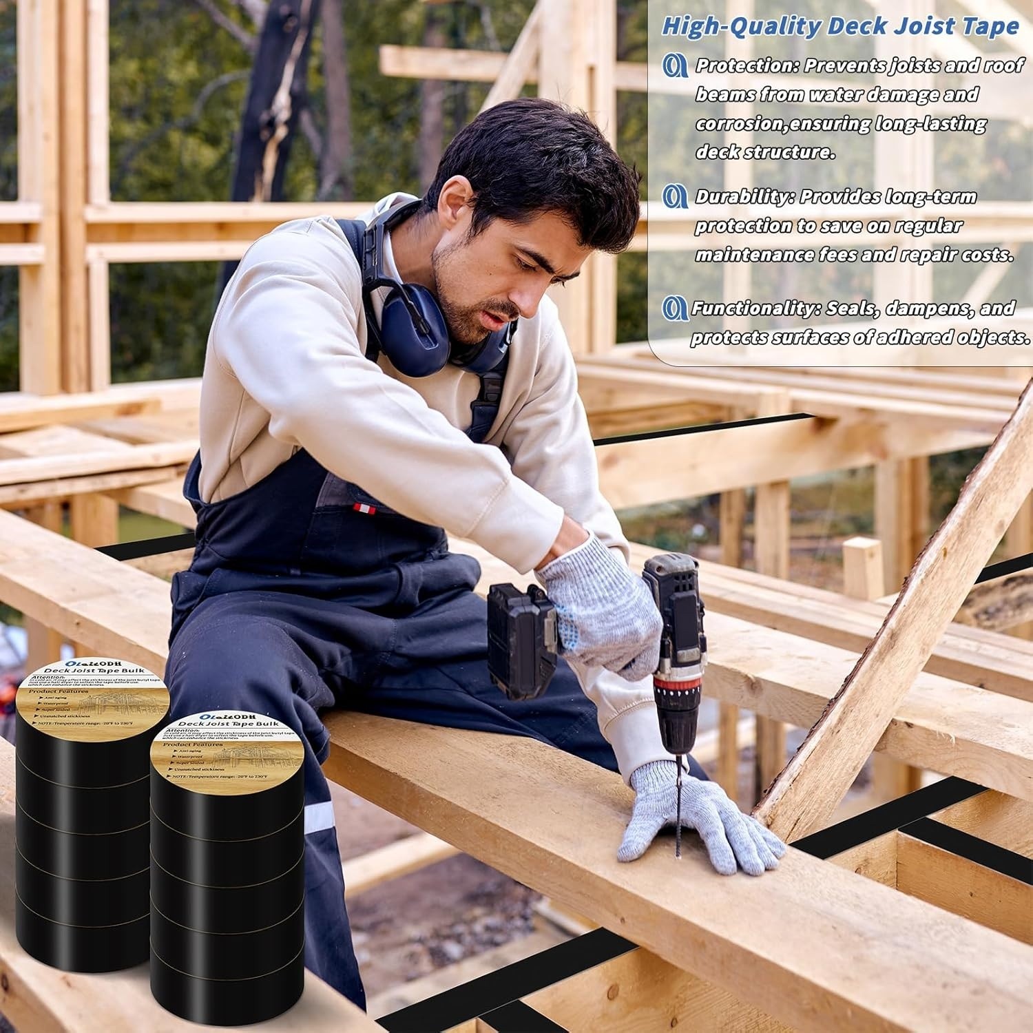 Joist Tape for Decking 2»X50′, 10 Rolls Weatherproof Butyl Tape For Decks Roof