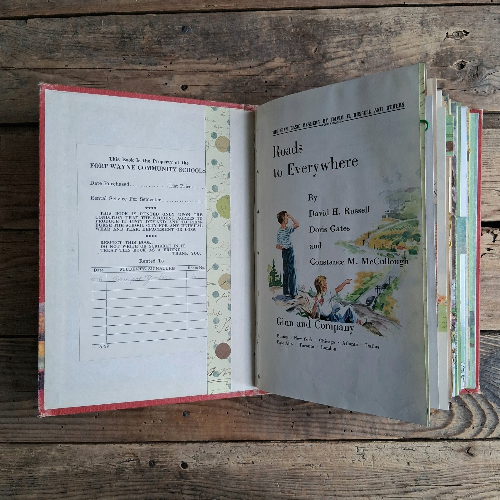 Handmade Junk Journal Vintage Textbook Cover Roads To Everywhere Blank Diary