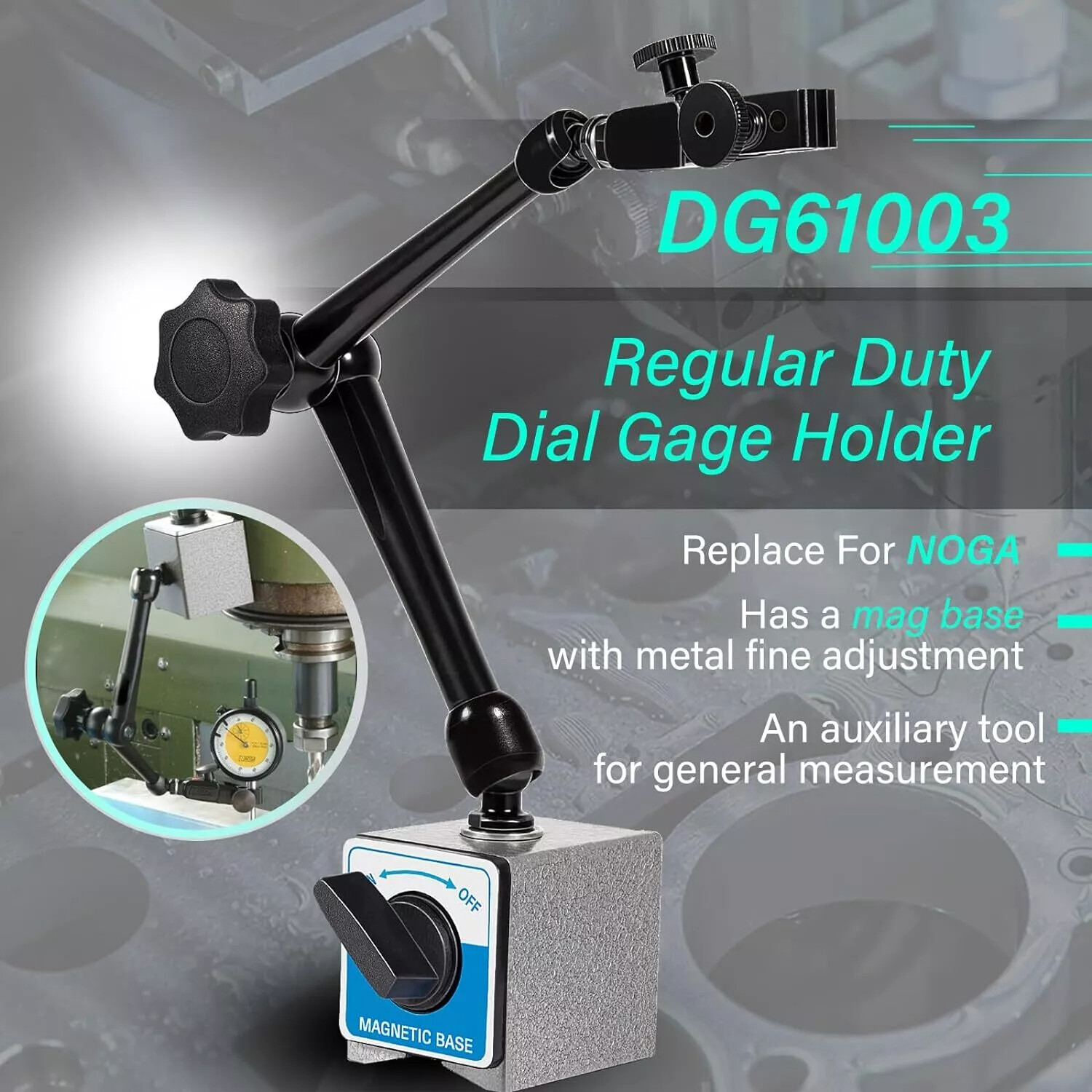 For Noga DG61003 Magnetic Base Dial & Test Indicator Holder With Fine Adjustment
