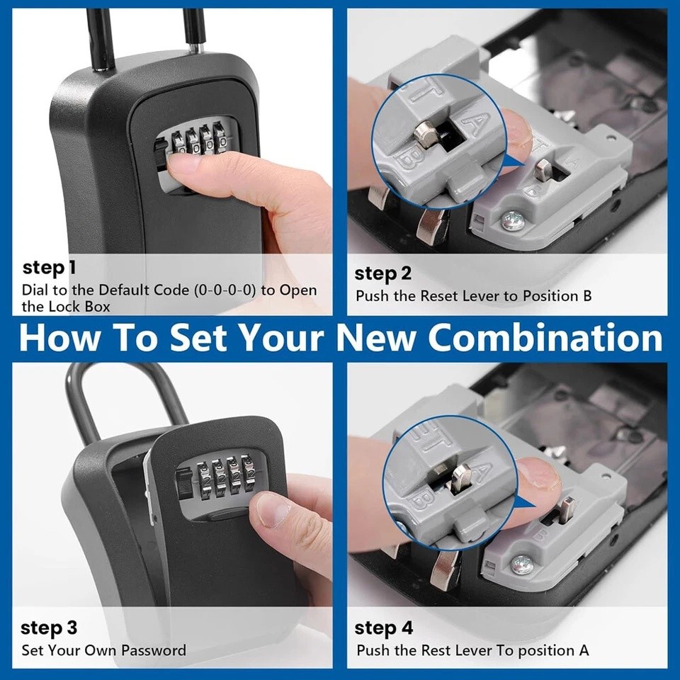Key Lock Box Combination Wall Non Metal 4 Digit Security Storage Case Organizer