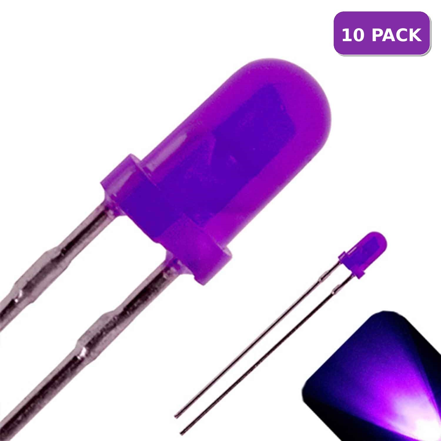 10 x LED 3mm UV / Purple Diffused Ultra Bright Round Top LEDs Light Lamp RC Car