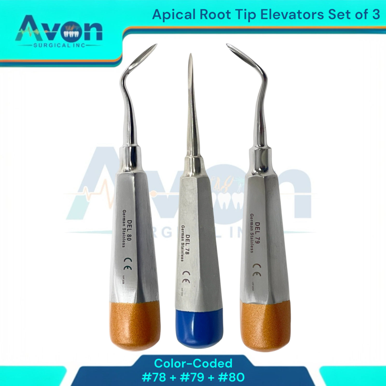 3 Count Apical Root Tip Picks, Dental Tooth Extraction Elevators #78, #79, #80