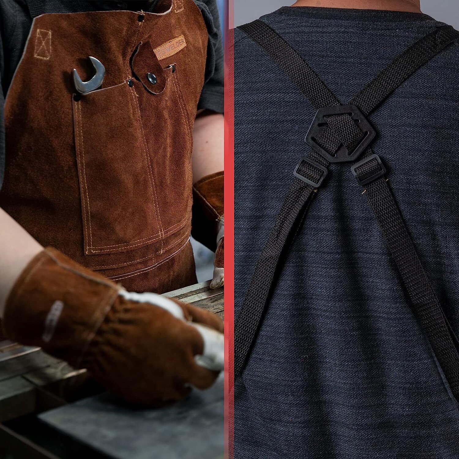 41″x 23″Cowhide Leather Welding Apron Heat Resistant Clothing with pockets
