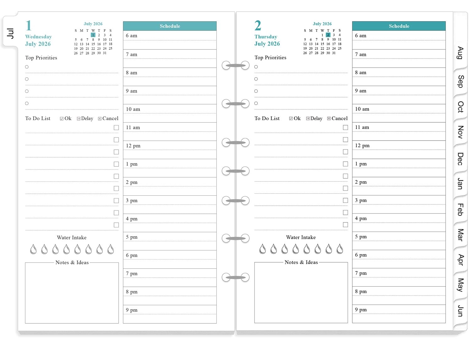 2026-2027 Planner Refills – One Page Per Day Daily & Monthly Planner, July 2026-