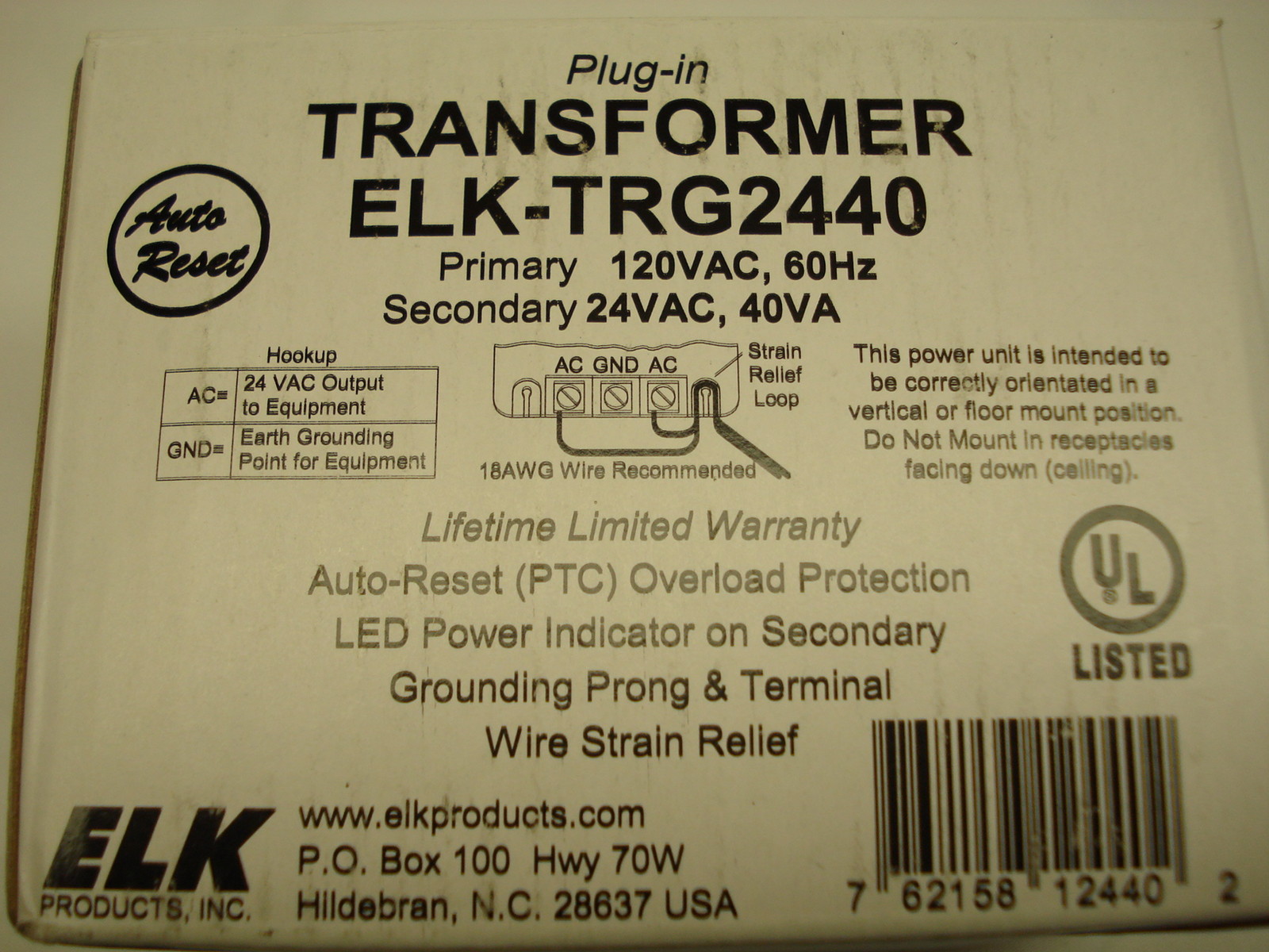 Transformer – Plug in 24 vac 40 VA for dampers and zone control systems