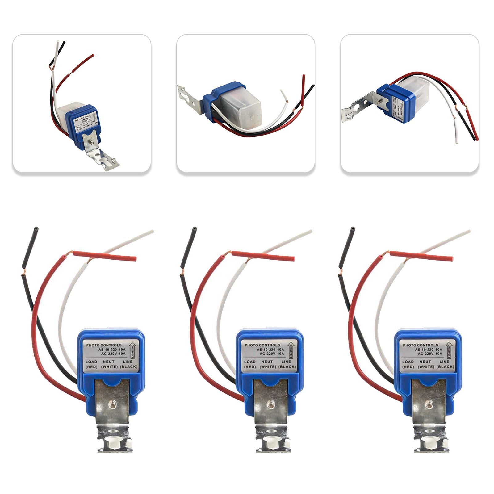 Auto On Off Light Sensor Switch 3Pcs AC 220V 10A for Gardens and Streets