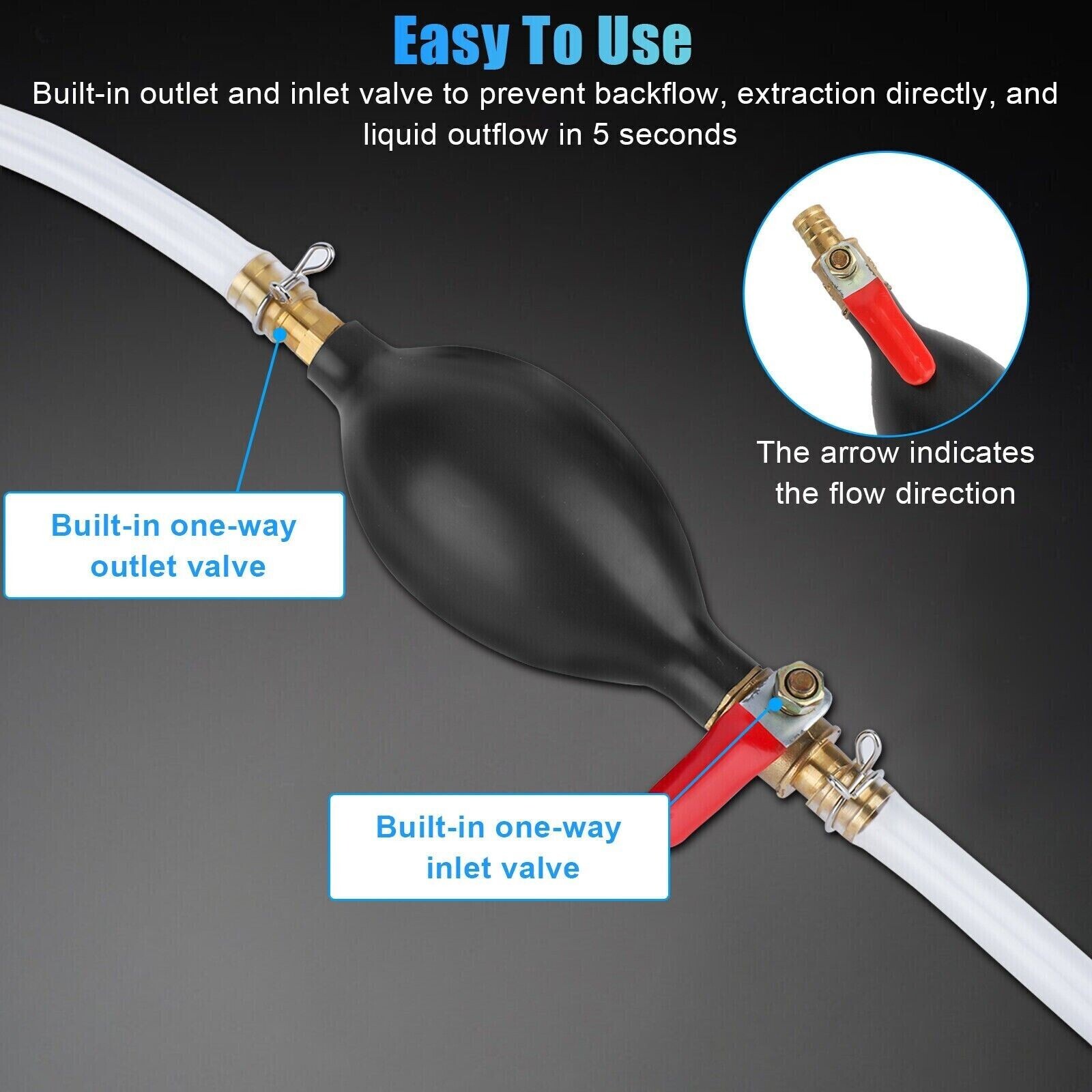 Gas Transfer Siphon Pump Gasoline Siphone Hose Oil Water Fuel Transfer Hand Pump