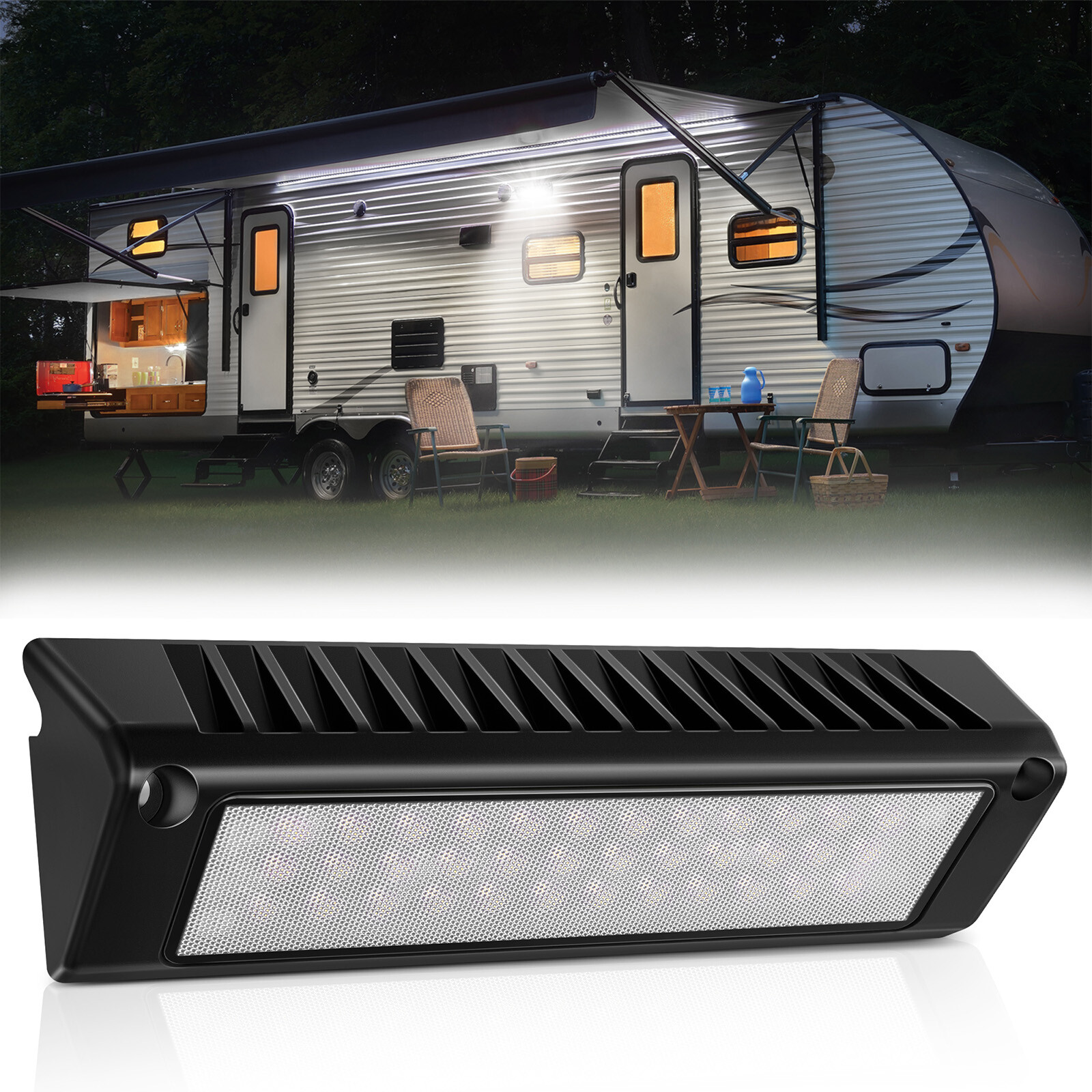 MICTUNING RV Porch Light 9″ 54W LED Exterior Utility Awning Light Campers 2000LM
