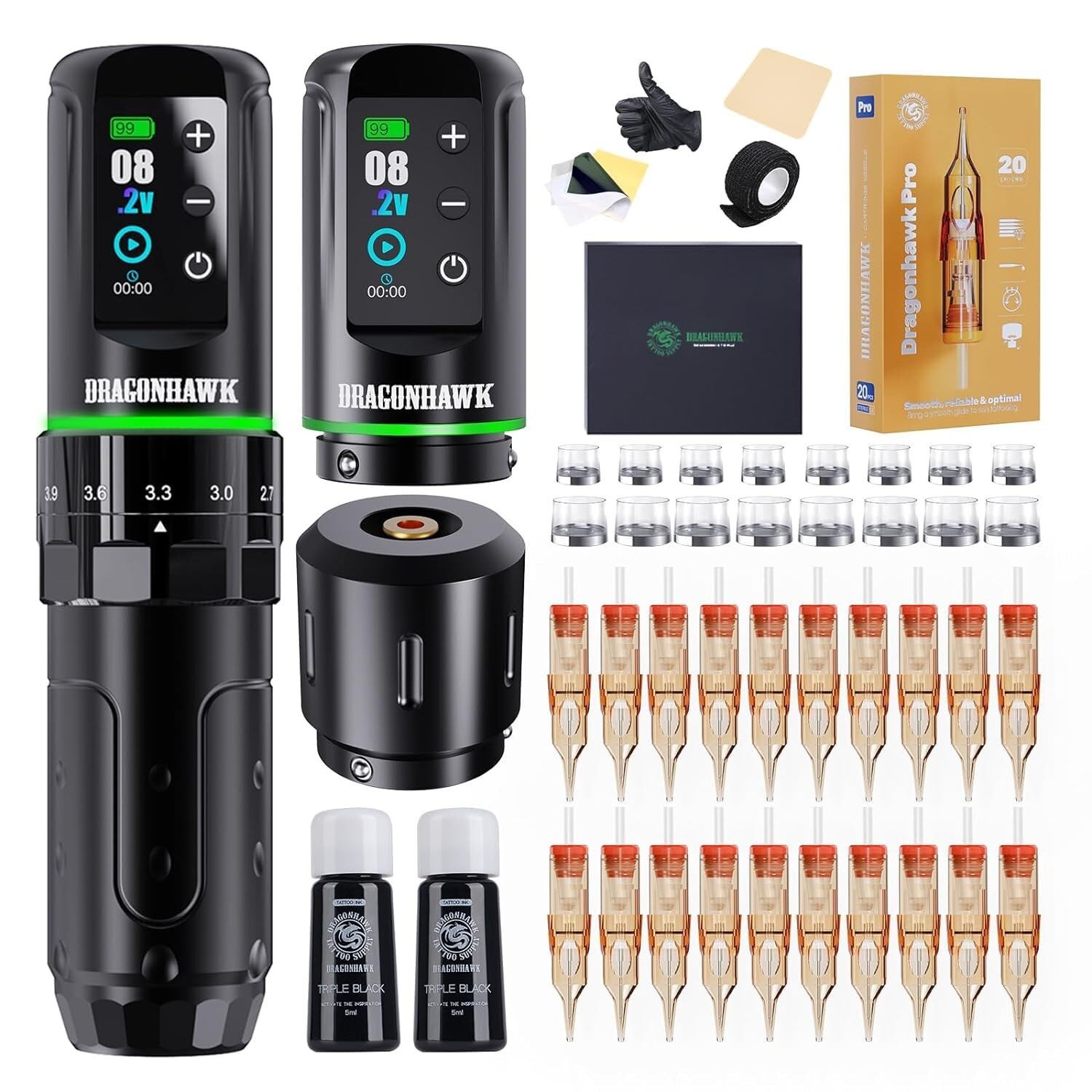 Dragonhawk L3 Tattoo Kit, Cordless/Cord Complete Tattoo 2 Batteries 2,000mAh