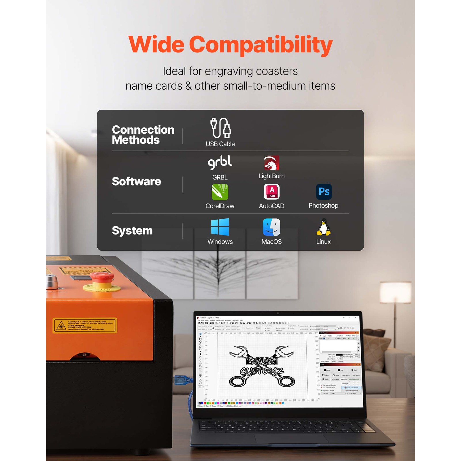 Uimoso 45W CO2 Laser Engraving Machine with 12 x 8 in Work Area