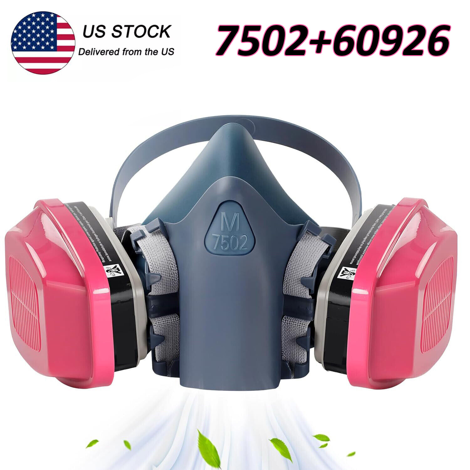 7502 Half Face Respirator Facepiece Mask & 2- 60926 P100 Cartridges Filters NEW