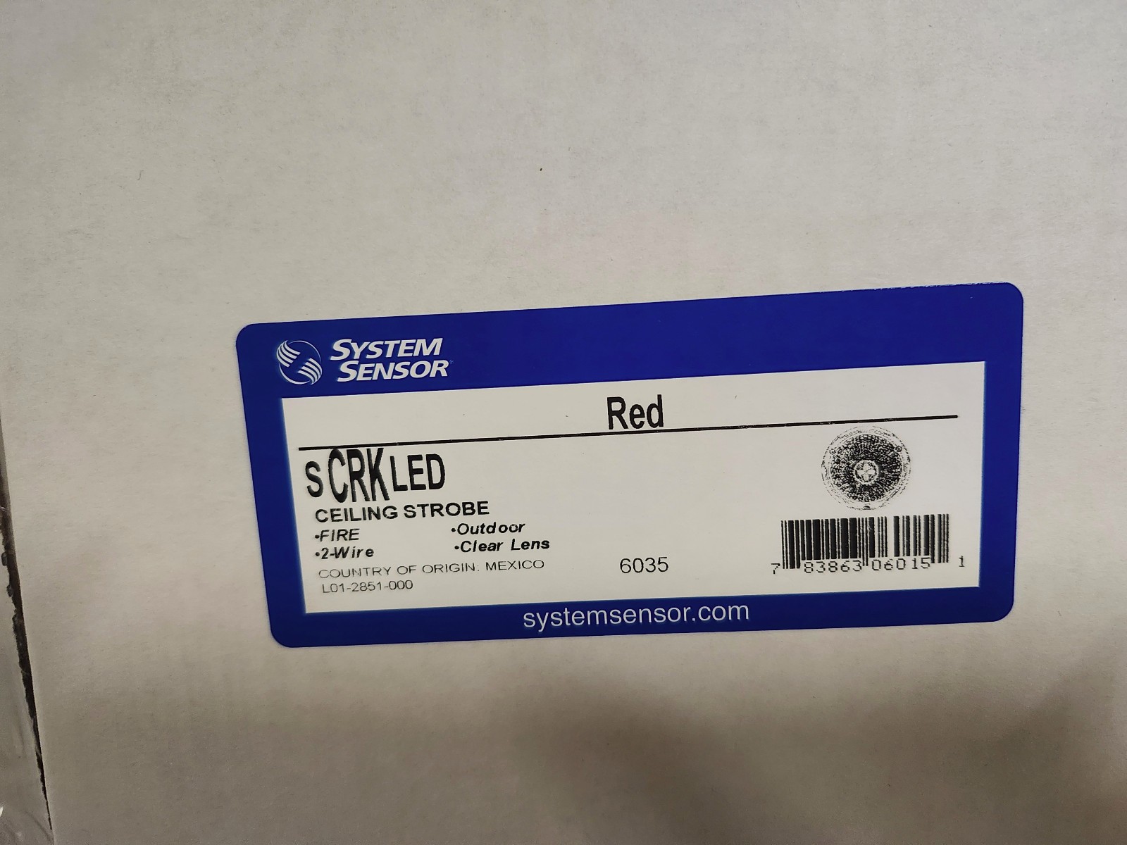 System Sensor #SCRKLED, Strobe Only, WP , 12/24 Volt, Ceiling Mt, Red.