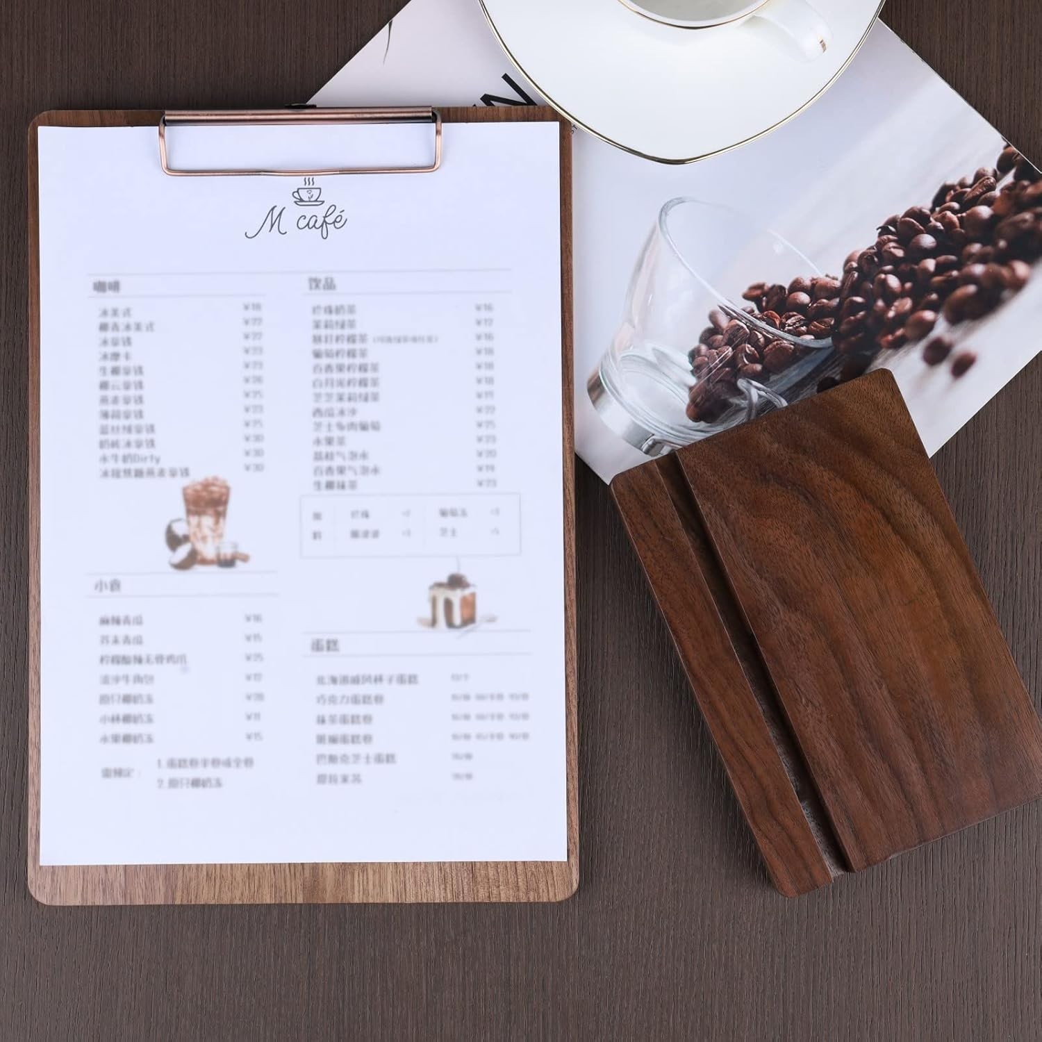 Solid Hardwood Walnut Clipboard with Stand Set – Ideal for Menu Display, Receipt