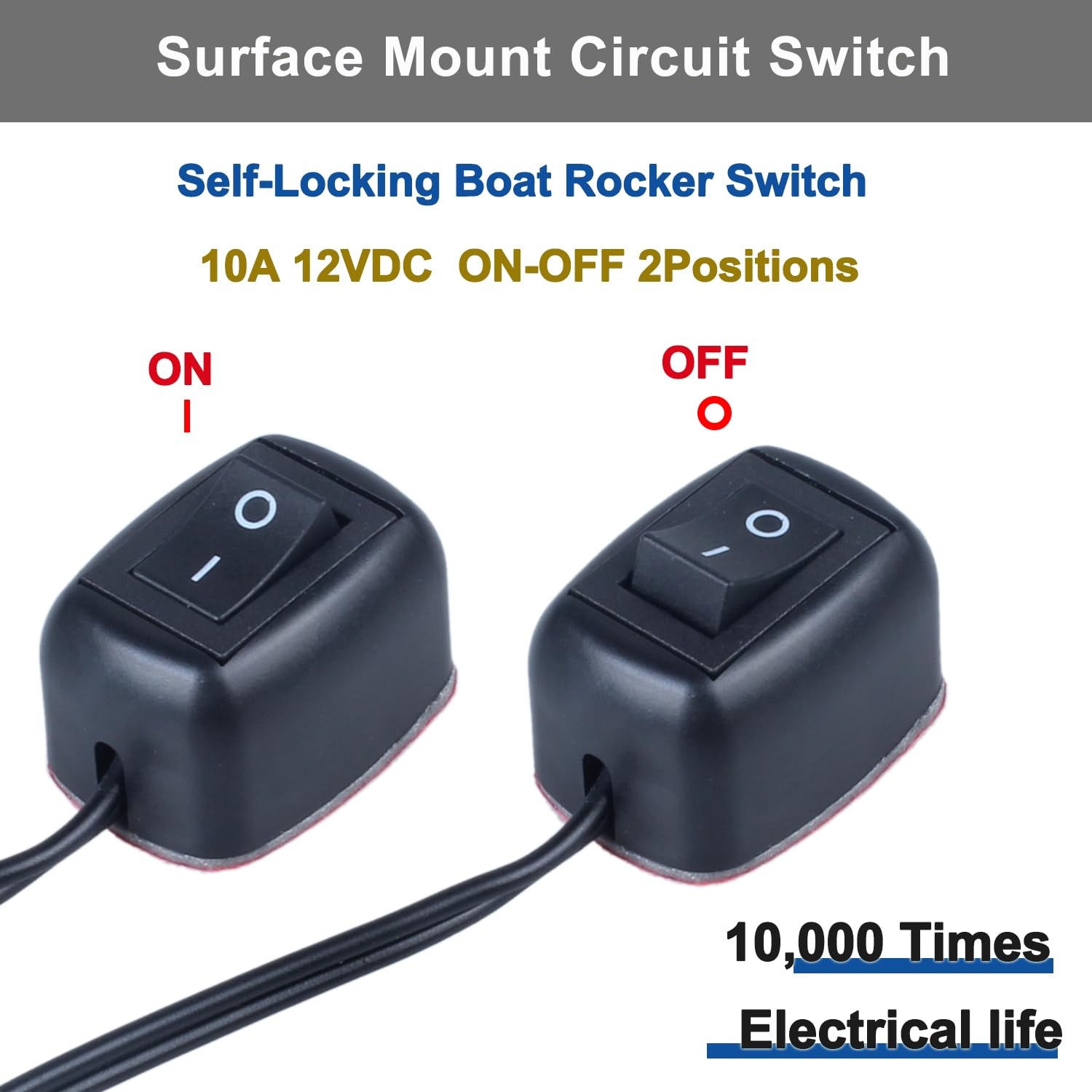 Paste-Type Inline Rocker Switch ON/OFF 12V-250V Surface Mount with 2ft Wire