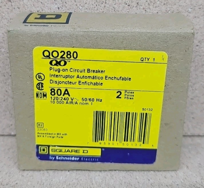 Square D QO280 Circuit Breaker 80 Amp 2 Pole NEW