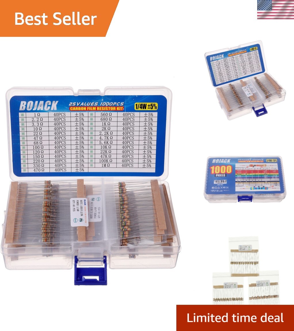 Complete 1000 Pcs 25 Value Resistor Assortment 1 Ohm 1/4W for Arduino Projects