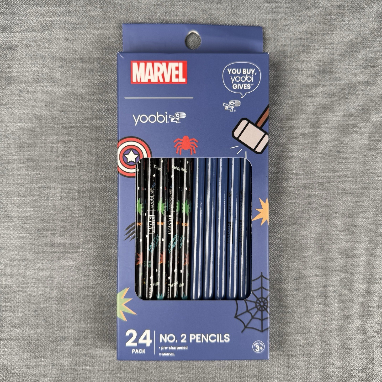 Yoobi Marvel No. 2 Pencils 24 Pack Pre-Sharpened Ages 3+ PVC Free